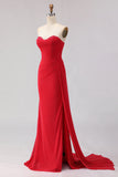 Sparkly Red Sheath Beaded Long Prom Dress with Slit