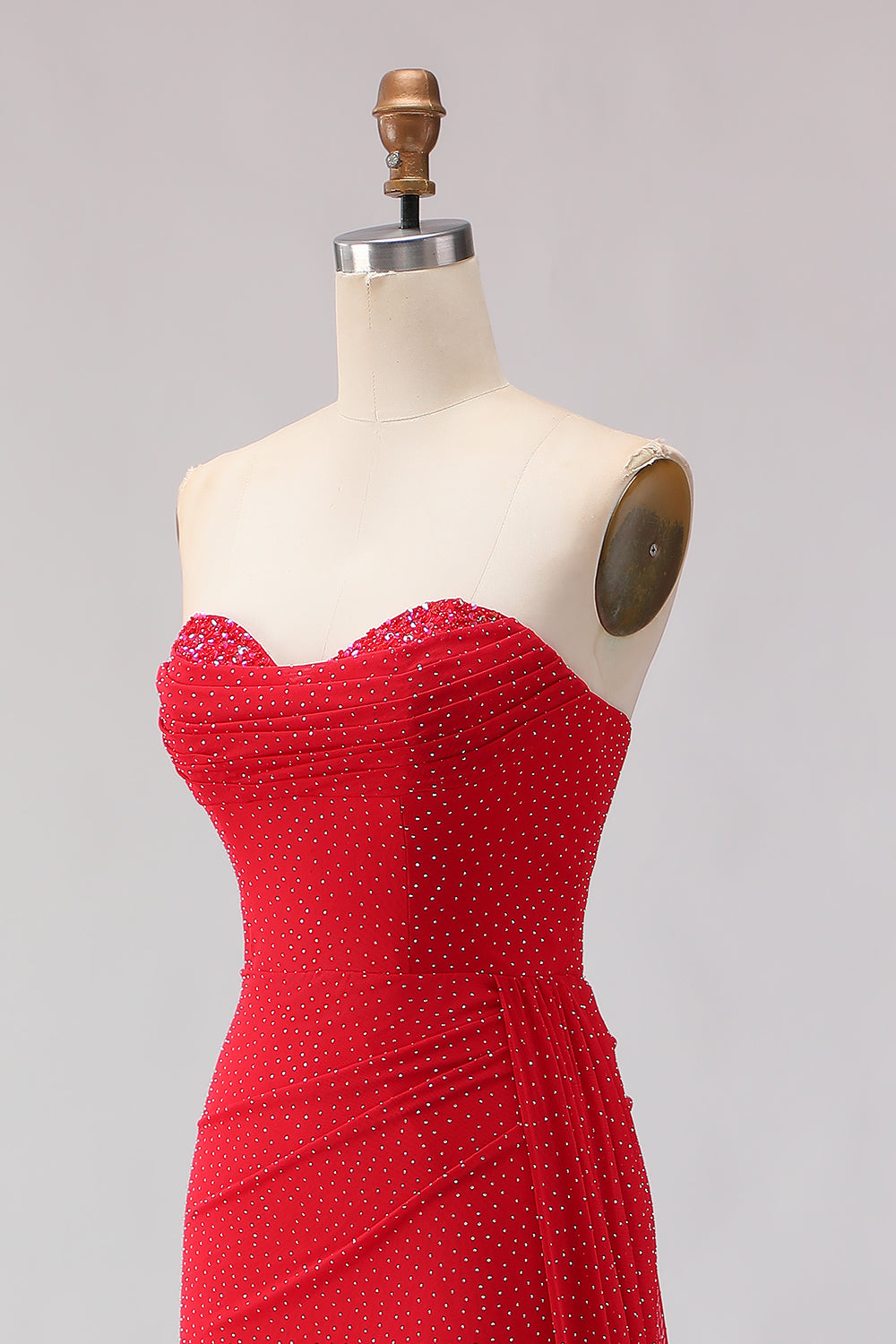 Sparkly Red Sheath Beaded Long Prom Dress with Slit