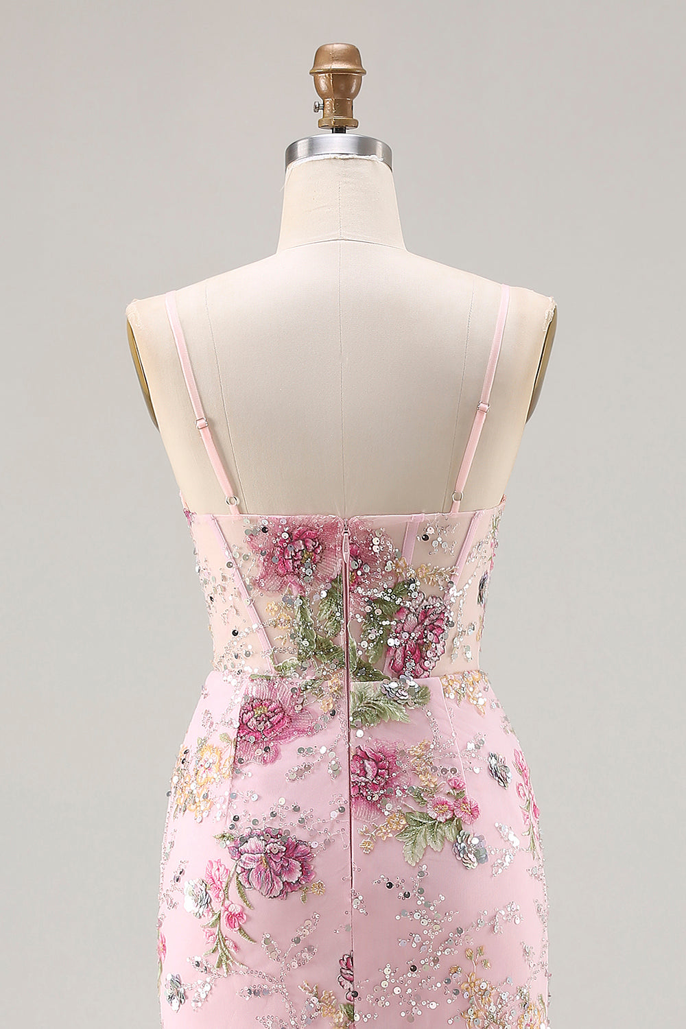 Sparkly Pink Floral Mermaid Beaded Long Corset Prom Dress with Ruffles