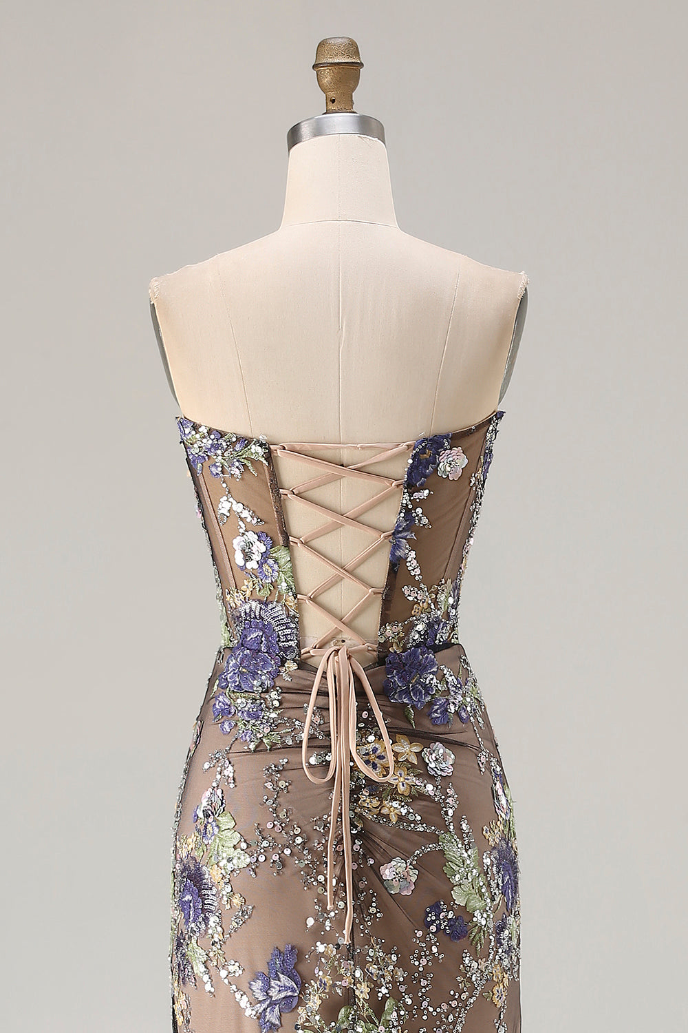 Sparkly Floral Black Beaded Mermaid Long Corset Prom Dress with Slit