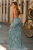 Sparkly Pink Floral Mermaid Beaded Long Prom Dress with Slit