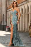 Sparkly Pink Floral Mermaid Beaded Long Prom Dress with Slit
