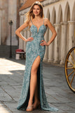 Sparkly Pink Floral Mermaid Beaded Long Prom Dress with Slit