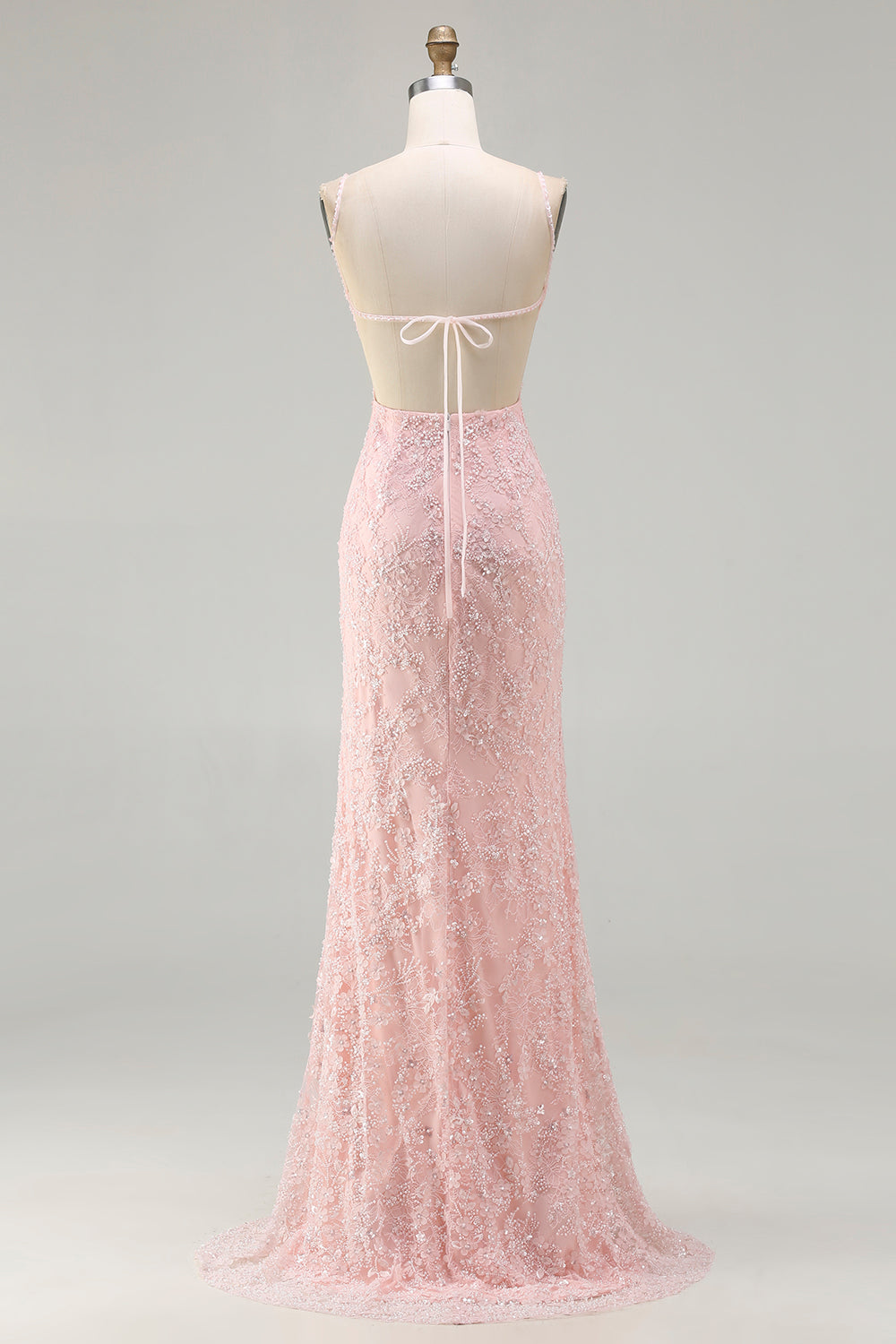 Sparkly Floral Pink Long Mermaid Beaded Prom Dress with Slit