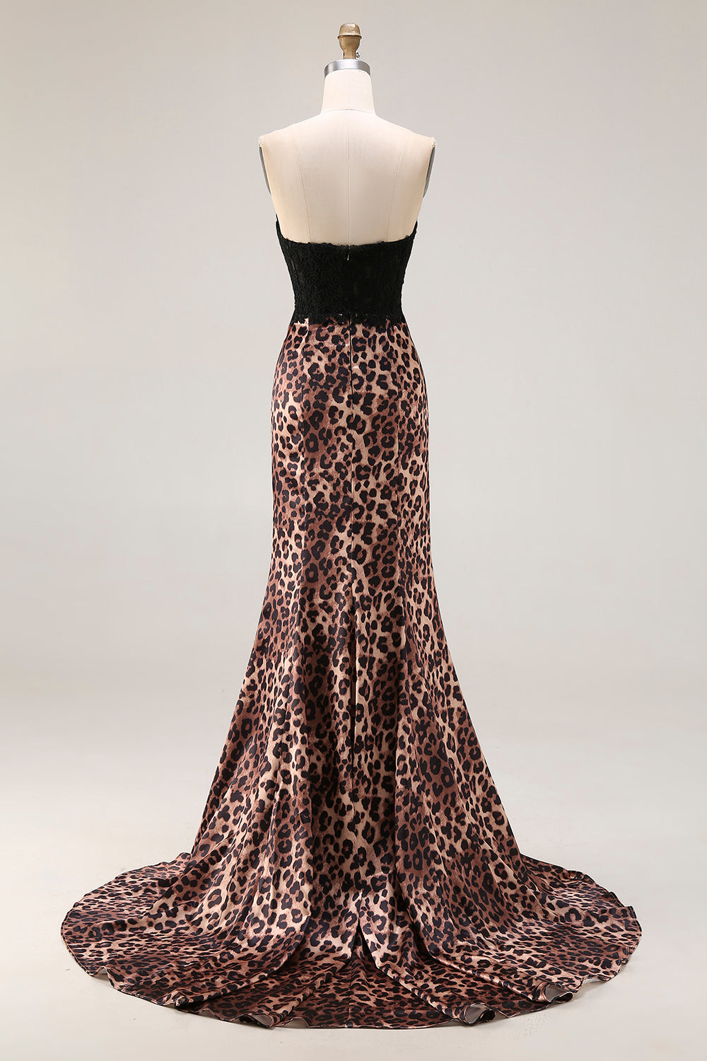 Brown Leopard Print Sweetheart Mermaid Long Prom Dress with Bow