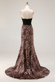 Brown Leopard Print Sweetheart Mermaid Long Prom Dress with Bow