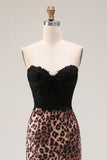 Brown Leopard Print Sweetheart Mermaid Long Prom Dress with Bow