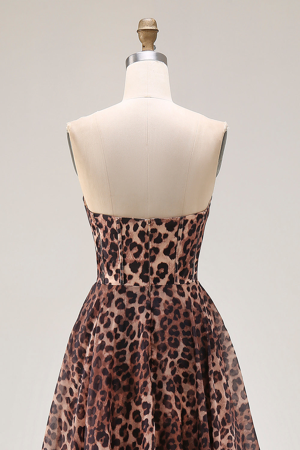 Brown Leopard Print Strapless A Line Long Corset Prom Dress