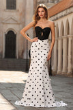 Black and White Polka Dots Sweetheart Mermaid Long Corset Prom Dress