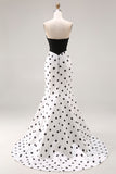 Black and White Polka Dots Sweetheart Mermaid Long Corset Prom Dress