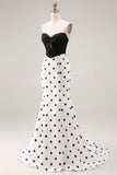 Black and White Polka Dots Sweetheart Mermaid Long Corset Prom Dress
