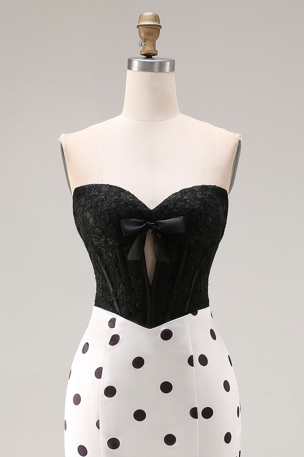 Black and White Polka Dots Sweetheart Mermaid Long Corset Prom Dress