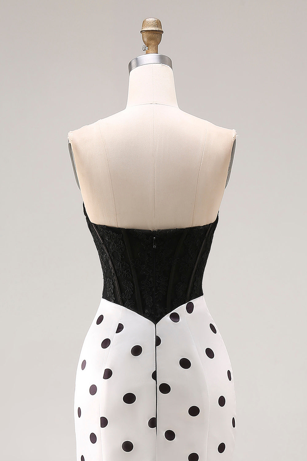 Black and White Polka Dots Sweetheart Mermaid Long Corset Prom Dress