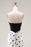 Black and White Polka Dots Sweetheart Mermaid Long Corset Prom Dress