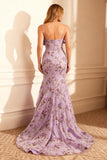 Floral Purple Mermaid Embroidery Long Prom Dress with Bow