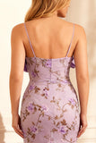 Floral Purple Mermaid Embroidery Long Prom Dress with Bow