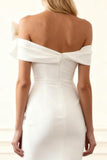 White Satin Mermaid Off The Shoulder Long Prom Dress with Bow