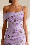 Floral Purple Mermaid Spaghetti Straps Long Prom Dress with Slit