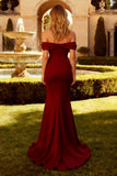 Burgundy Mermaid Off the Shoulder Long Prom Dress