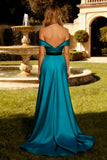 Peacock Blue Off the Shoulder A Line Long Prom Dress