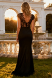 Black Mermaid V Neck Corset Long Prom Dress with Slit