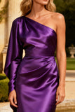 Purple One Shoulder Satin Mermaid Long Prom Dress