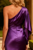 Purple One Shoulder Satin Mermaid Long Prom Dress