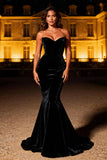 Black Velvet Mermaid Strapless Long Prom Dress