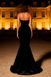 Black Velvet Mermaid Strapless Long Prom Dress