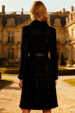 Black Midi Notched Lapel Tweed Blazer Dress with Belt