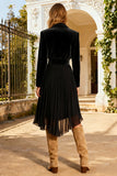 Black Notched Lapel Short Blazer Dress with Belt