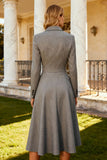 Grey Single Breasted Notched Lapel Midi Blazer Dress