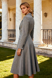 Grey Single Breasted Notched Lapel Midi Blazer Dress