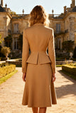 Khaki Peak Lapel Single Breasted Midi Blazer Dress
