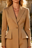 Khaki Peak Lapel Single Breasted Midi Blazer Dress
