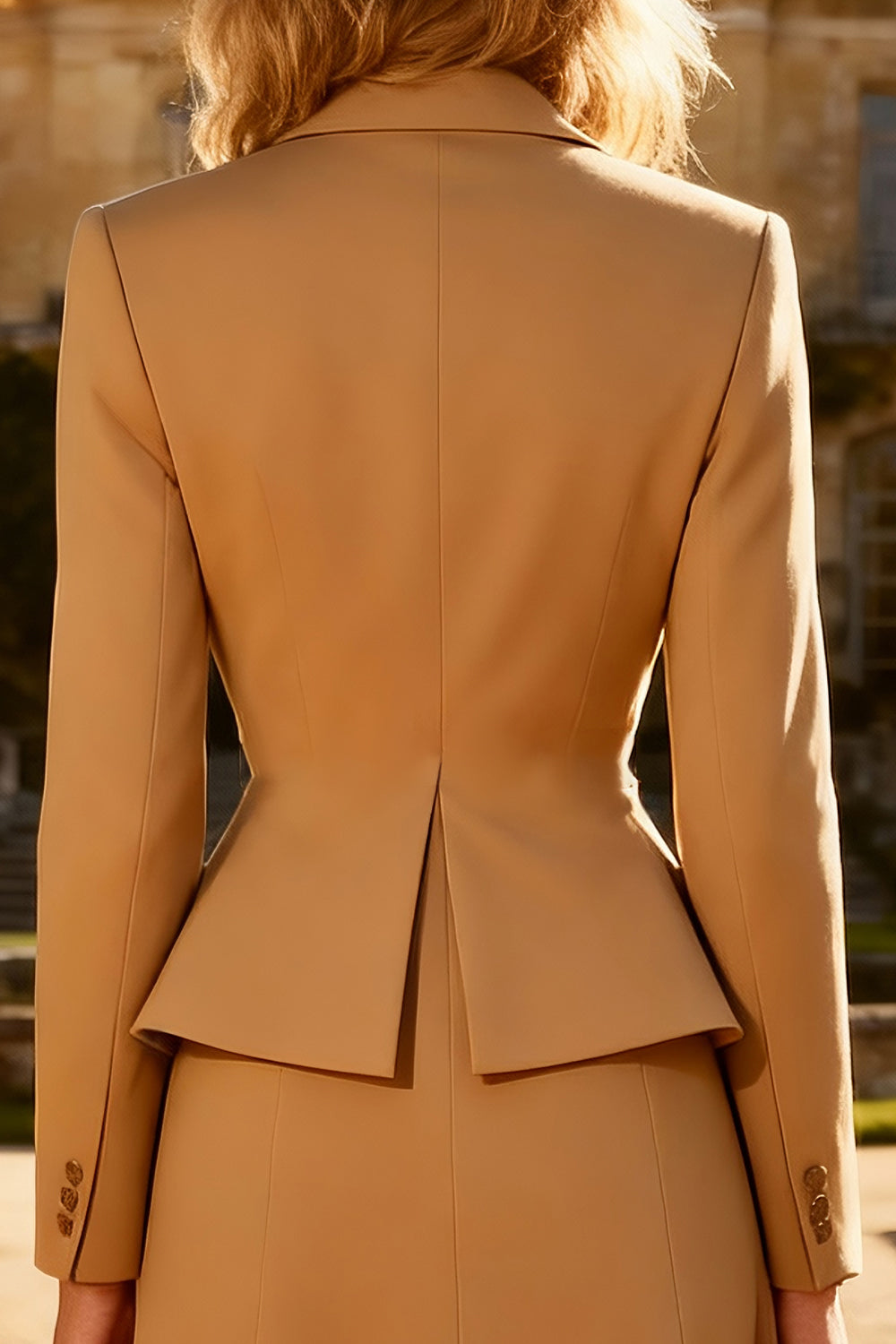 Khaki Peak Lapel Single Breasted Midi Blazer Dress