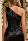 Black One Shoulder Corset Short Cocktail Dress