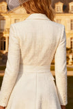 White Peak Lapel A Line Midi Blazer Wedding Dress with Sleeves