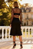 Black High Neck Cut Out Midi Semi Formal Dress