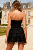 Black Sweetheart Corset Tiered Short Cocktail Dress with Ruffles