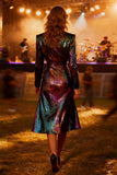 Sparkly Burgundy Sequin Peak Lapel Midi Blazer Dress