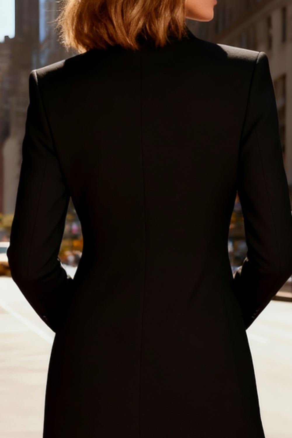 Black Peak Lapel Midi Blazer Dress with Lace