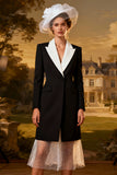 Black and White Peak Lapel A Line Midi Blazer Dress