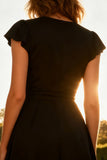 A-Line V-Neck Cap Sleeves Little Black Dress