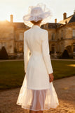 White A Line Peak Lapel Midi Blazer Wedding Dress