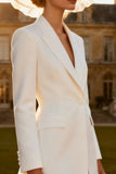 White A Line Peak Lapel Midi Blazer Wedding Dress