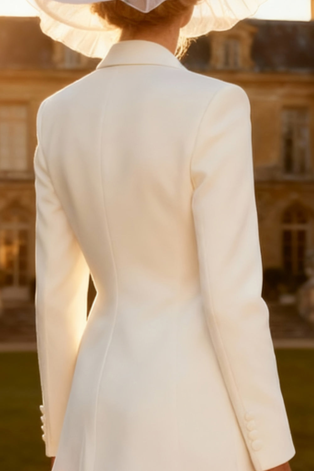 White A Line Peak Lapel Midi Blazer Wedding Dress