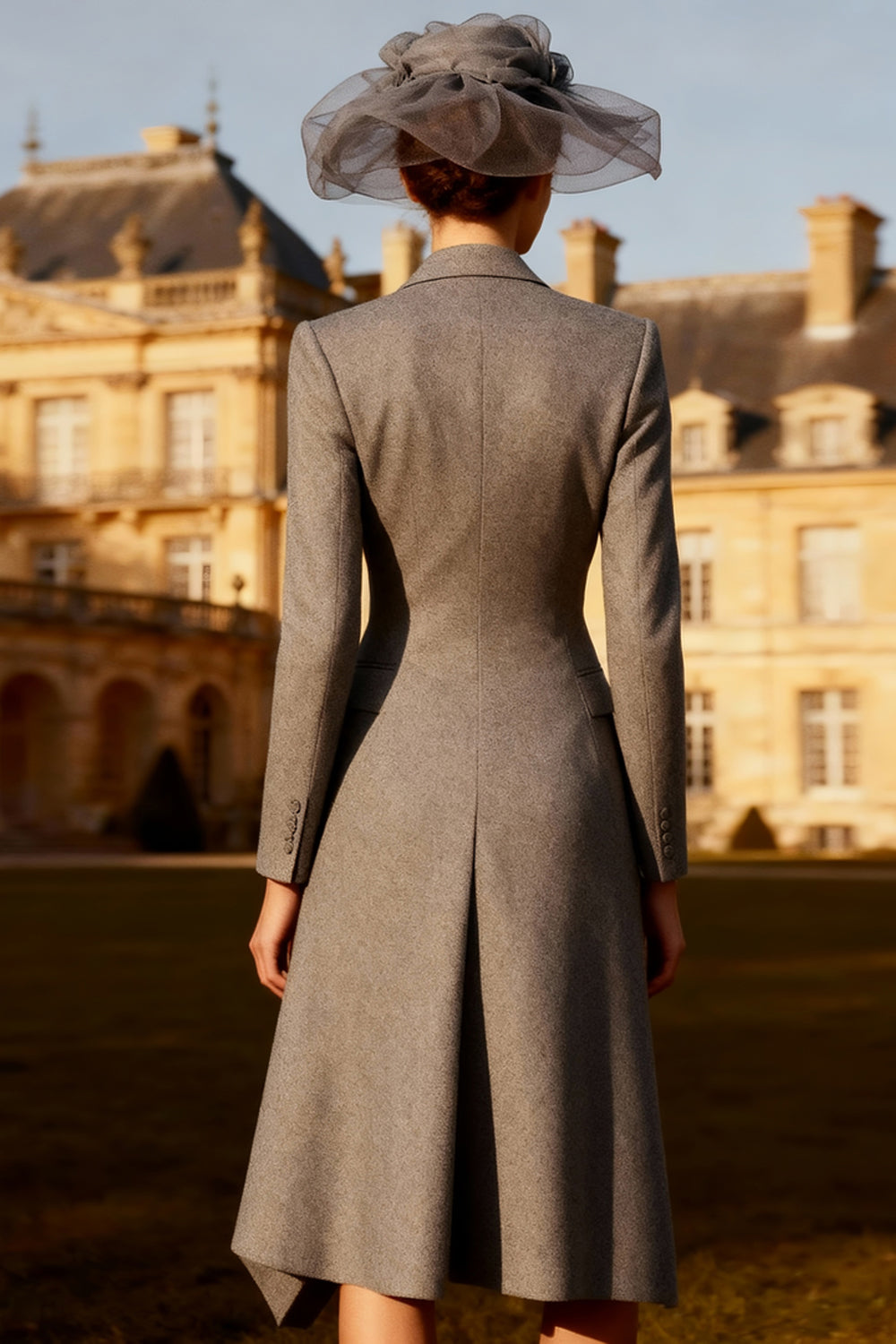 Grey Double Breasted Peak Lapel Midi Blazer Dress