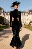 Black Velvet Cut Out Mermaid Long Holiday Party Dress