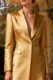 Gold Peak Lapel Midi Blazer Dress with Sleeves